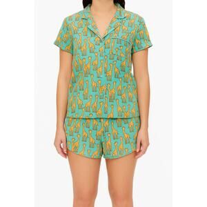 MeUndies Women’s Pajama Set Giraffe Print Button Up Top & Shorts Size M